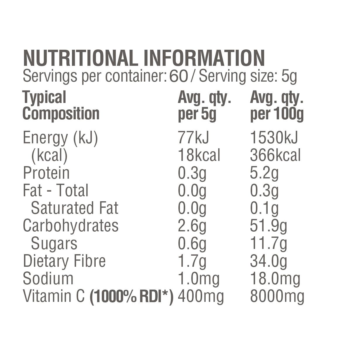 NIP Raw Wholefood Extracts Vitamin C 300g